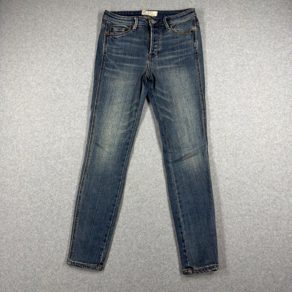 Free People Womens High Rise Button Fly Skinny Jeans Blue Denim Size W25